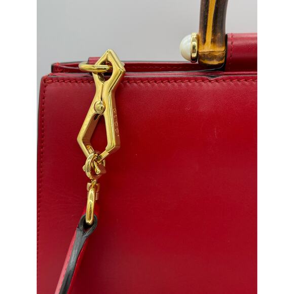 Gucci  Nappa Bamboo Web Medium Nymphaea Top Handle Bag Hibiscus Red*w/COA - Picture 2 of 16
